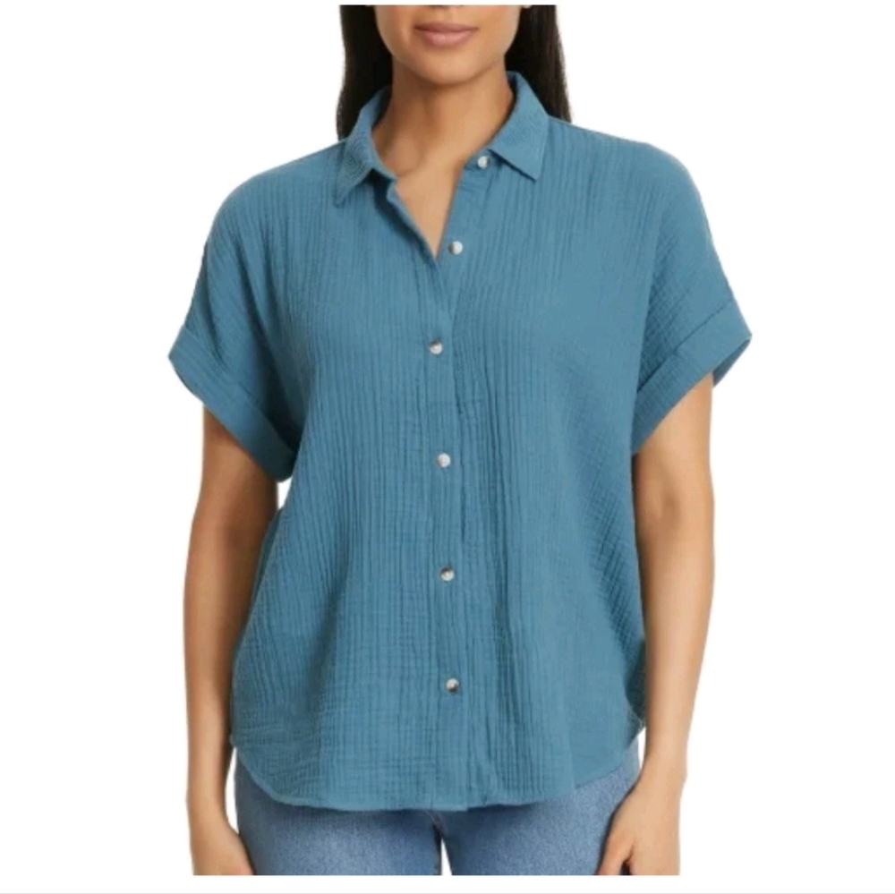 NWT Jessica Simpson‎ Women's Short Sleeve Gauze Blue Top
